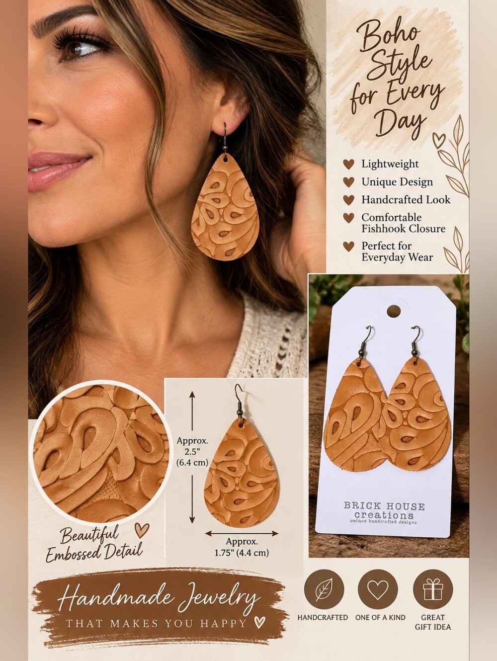 Leather Embossed Earrings